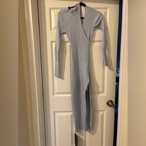 Astr Light Blue Ribbed Knit Dress